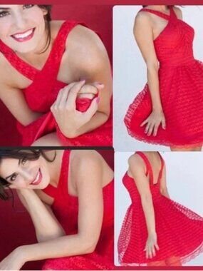 MODA International Red Lace Halter Dress size 4 Dress EUC